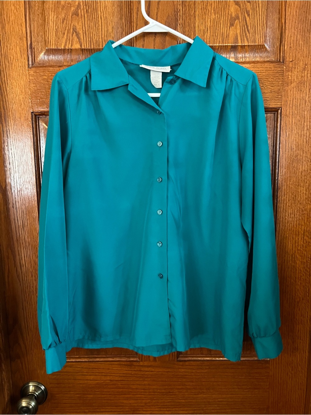 Judy Bond Size 14 Woman’s Teal Button Front Blouse Long Sleeve